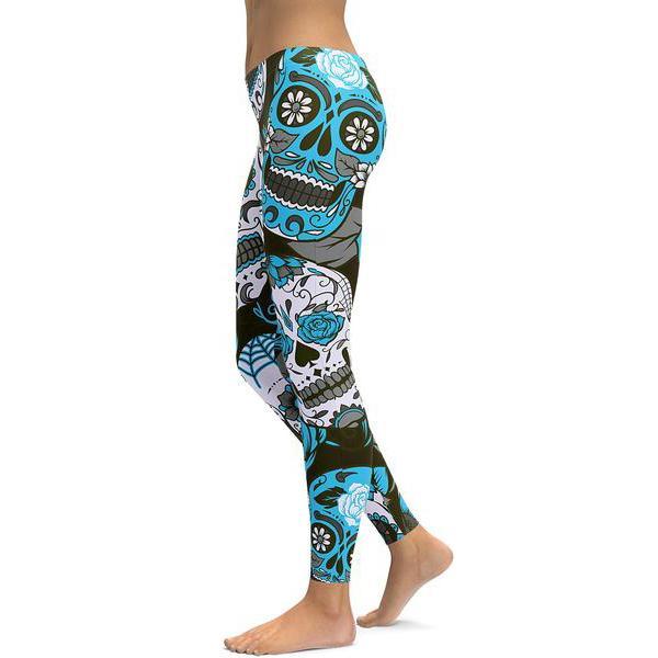 Sky Blue Sugar Skull Leggings-Cloth-Beautyholic1.com-BeautyHolic1.com