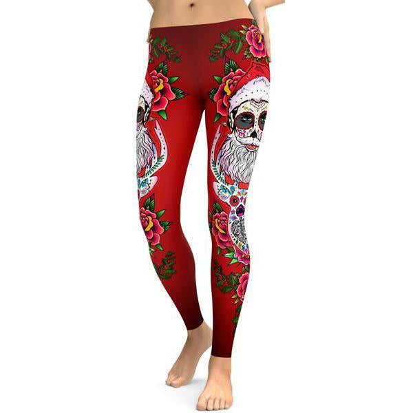 Santa & Rudolph Sugar Skull Leggings-Cloth-Beautyholic1.com-BeautyHolic1.com