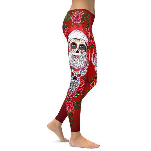 Santa & Rudolph Sugar Skull Leggings-Cloth-Beautyholic1.com-BeautyHolic1.com