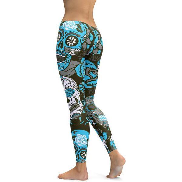 Sky Blue Sugar Skull Leggings-Cloth-Beautyholic1.com-BeautyHolic1.com