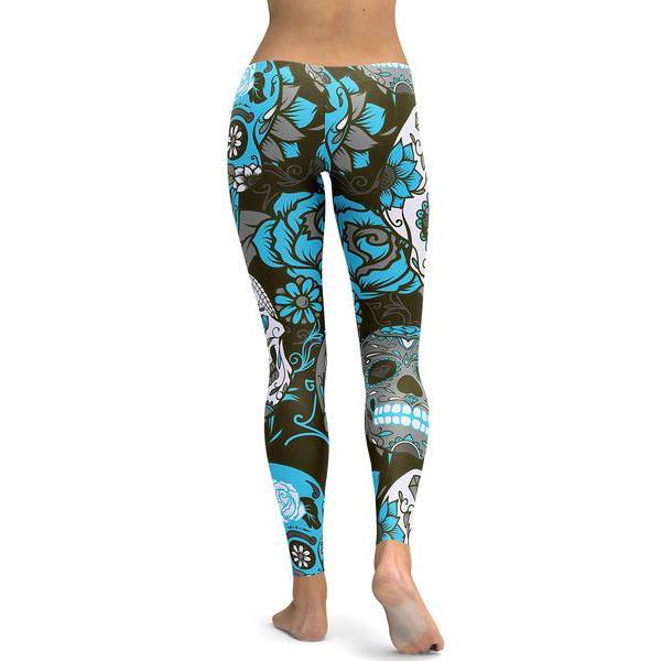 Sky Blue Sugar Skull Leggings-Cloth-Beautyholic1.com-BeautyHolic1.com