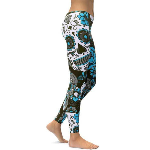 Sky Blue Sugar Skull Leggings-Cloth-Beautyholic1.com-BeautyHolic1.com