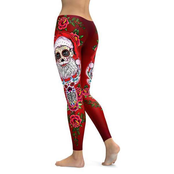 Santa & Rudolph Sugar Skull Leggings-Cloth-Beautyholic1.com-BeautyHolic1.com