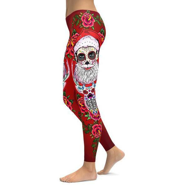 Santa & Rudolph Sugar Skull Leggings-Cloth-Beautyholic1.com-BeautyHolic1.com