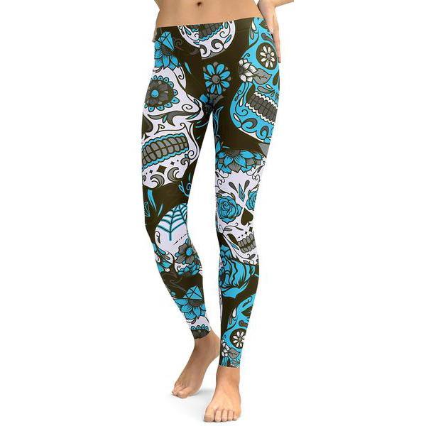 Sky Blue Sugar Skull Leggings-Cloth-Beautyholic1.com-BeautyHolic1.com