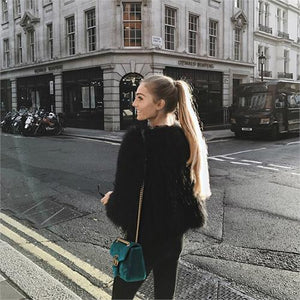 Black Raccoon Feather Fur Jacket