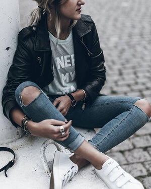 Autumn short long sleeve slim slimming leather jacket