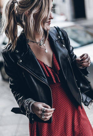 Autumn short long sleeve slim slimming leather jacket
