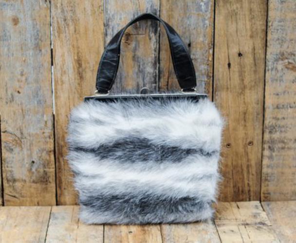 Black And White Striped Fur Handbag
