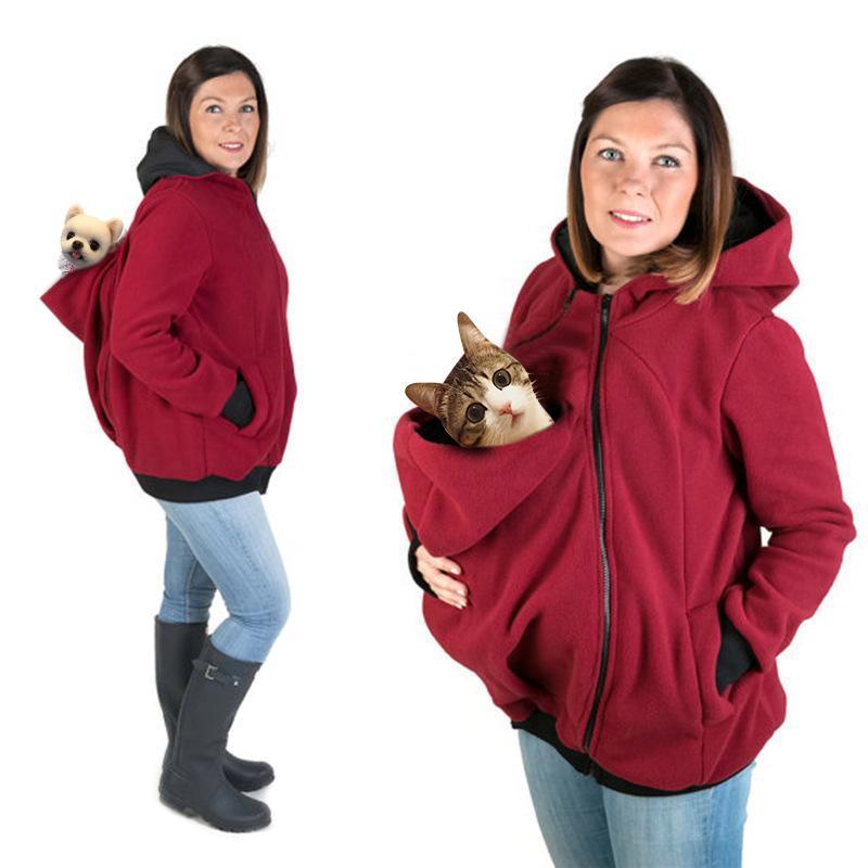Mom Outwear Sweatshirts Maternity Kangaroo Hoodies With Baby Pet Carriers