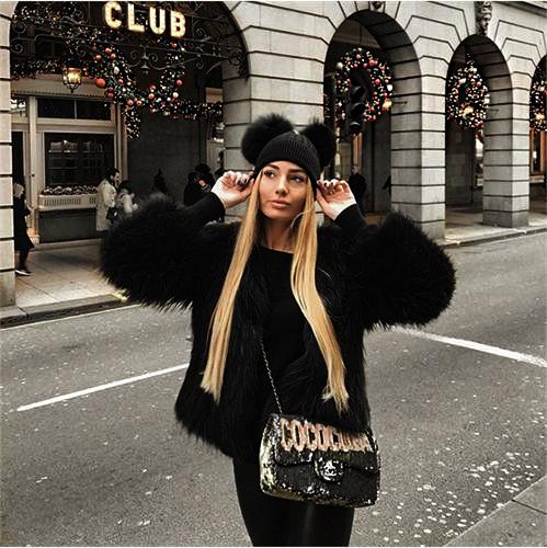 Black Raccoon Feather Fur Jacket