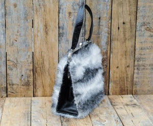 Black And White Striped Fur Handbag