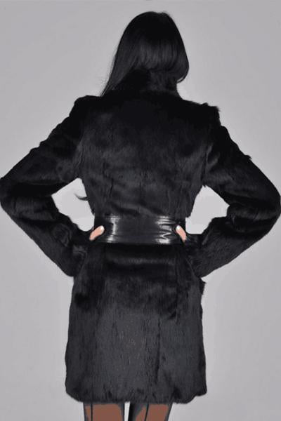 Faux Fur Long Sleeve High Neckline Sashes Pockets Fur Coats