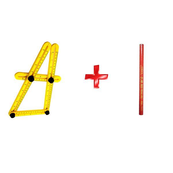 Règle pliante à quatre angles-Home Tools-Prime4Choice.com-1 PLASTIQUE JAUNE + 6 CRAYONS-Prime4Choice.com