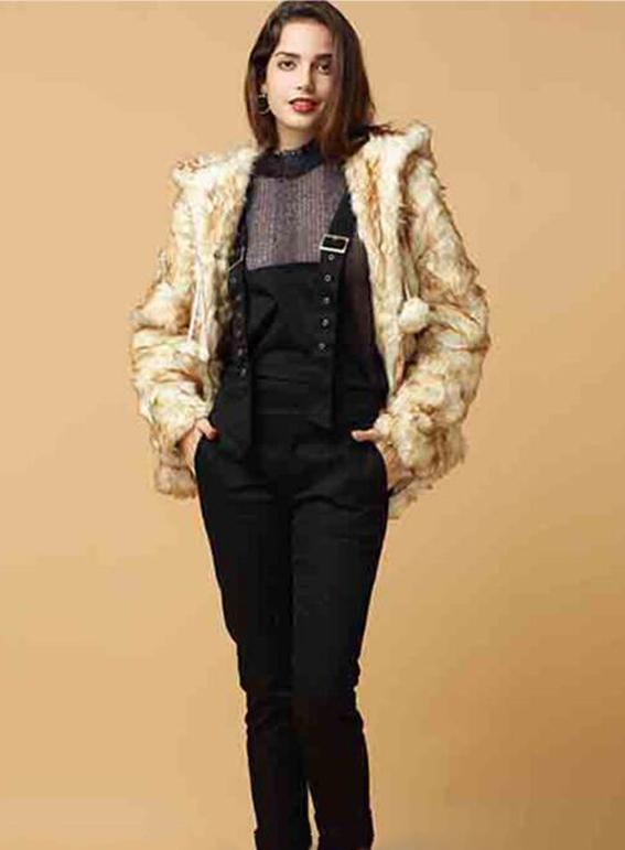 Cute Beige Long Fur Coat
