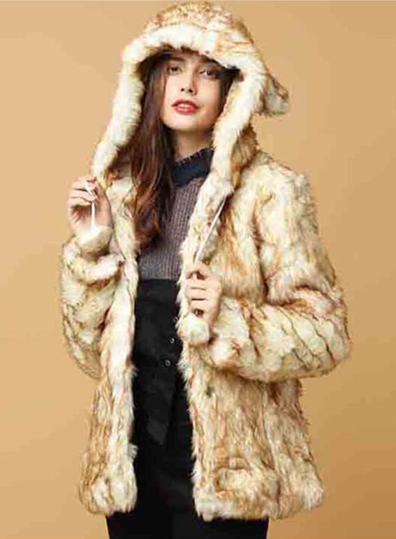 Cute Beige Long Fur Coat