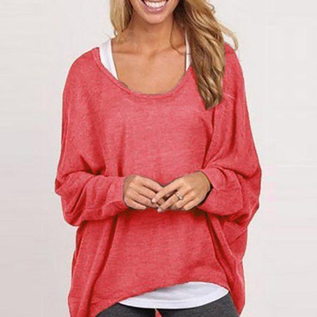 Women Sexy Batwing Sleeve Loose Pullover-Beauty & Fashion-BeautyHolic1.com-S-Watermelon Red-BeautyHolic1.com