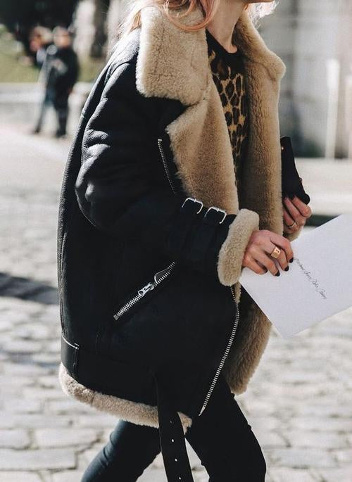 Leather Fur Zipper Jacket Coat