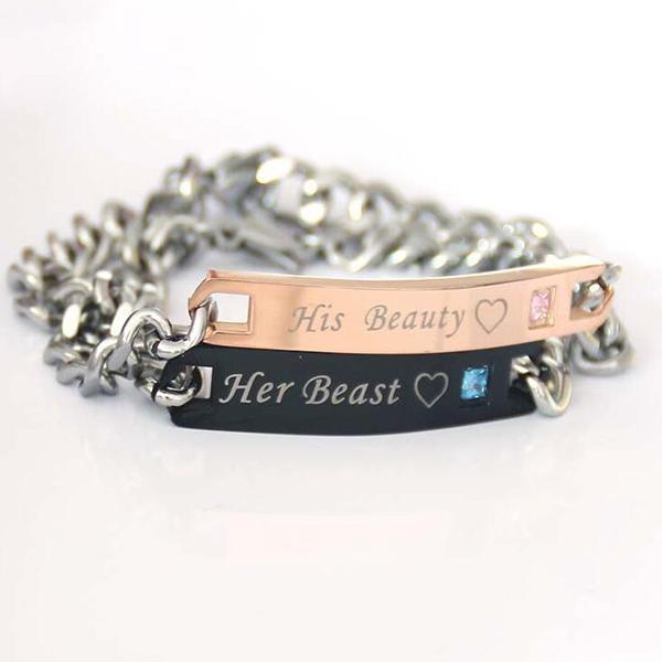Her King His Queen Bracelets-Beauty-Beautyholic1.com-Black/Rose Gold Heart-BeautyHolic1.com