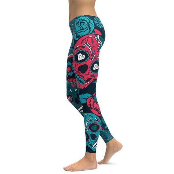 Blue Sugar Skull Leggings-Cloth-Beautyholic1.com-BeautyHolic1.com