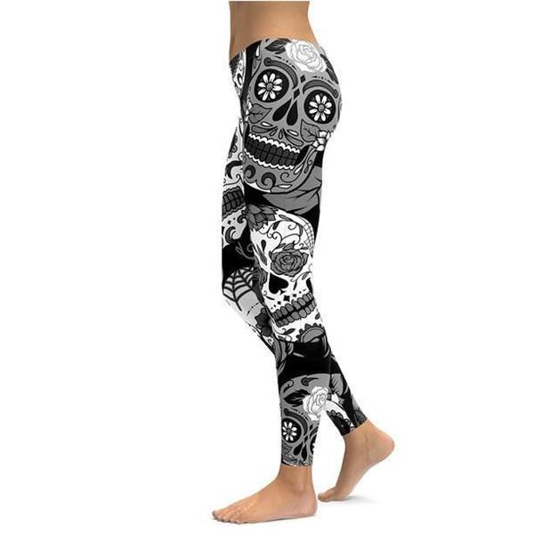 Black & White Sugar Skull Leggings-Cloth-Beautyholic1.com-BeautyHolic1.com