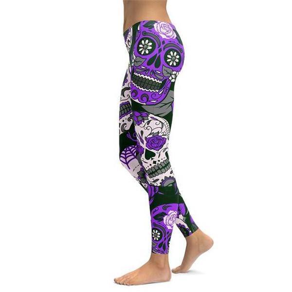 Purple Sugar Skull Leggings-Cloth-Beautyholic1.com-BeautyHolic1.com