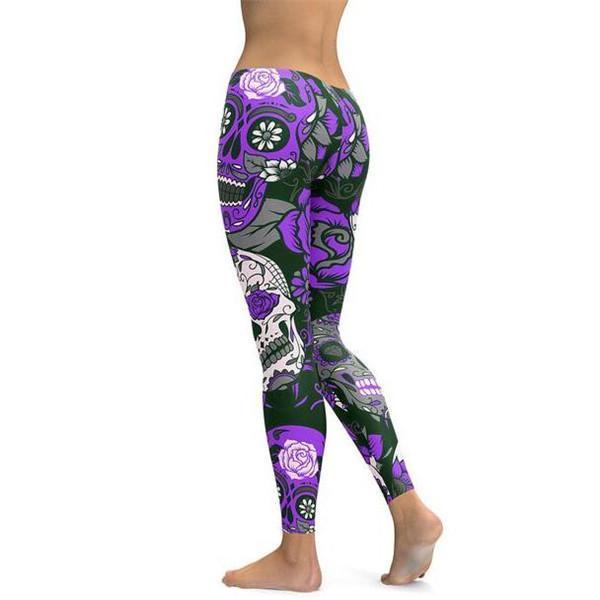 Purple Sugar Skull Leggings-Cloth-Beautyholic1.com-BeautyHolic1.com