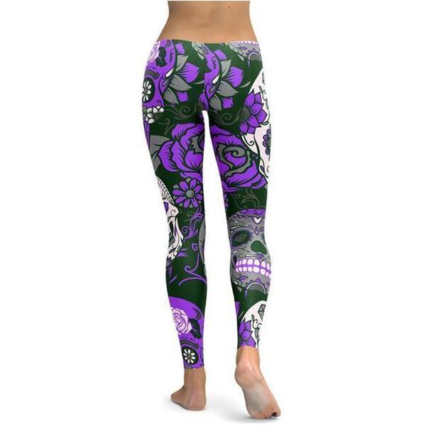 Purple Sugar Skull Leggings-Cloth-Beautyholic1.com-BeautyHolic1.com