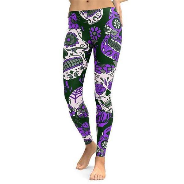 Purple Sugar Skull Leggings-Cloth-Beautyholic1.com-BeautyHolic1.com