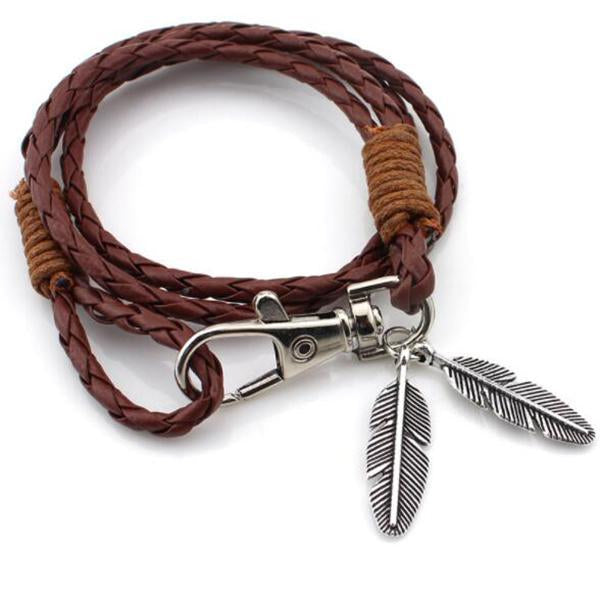 Feather Multiwrap Leather Bracelet-Beauty & Fashion-Beautyholic1.com-Brown-BeautyHolic1.com