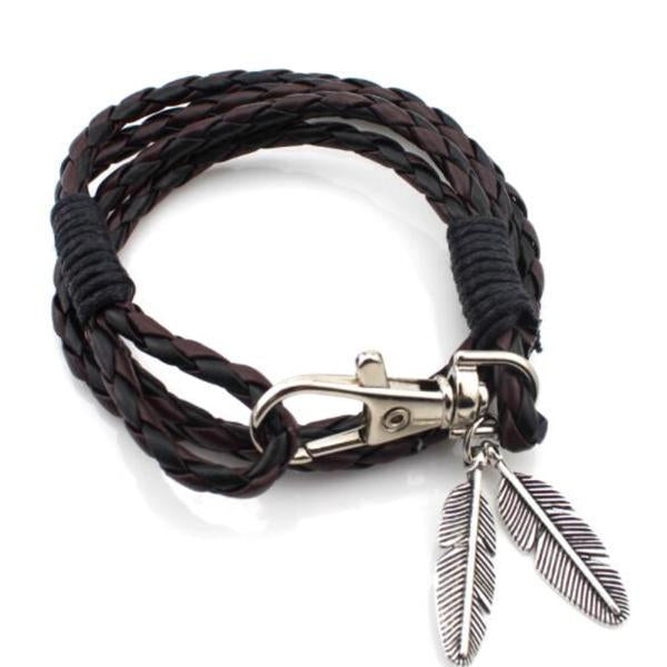 Feather Multiwrap Leather Bracelet-Beauty & Fashion-Beautyholic1.com-Blackbrown-BeautyHolic1.com