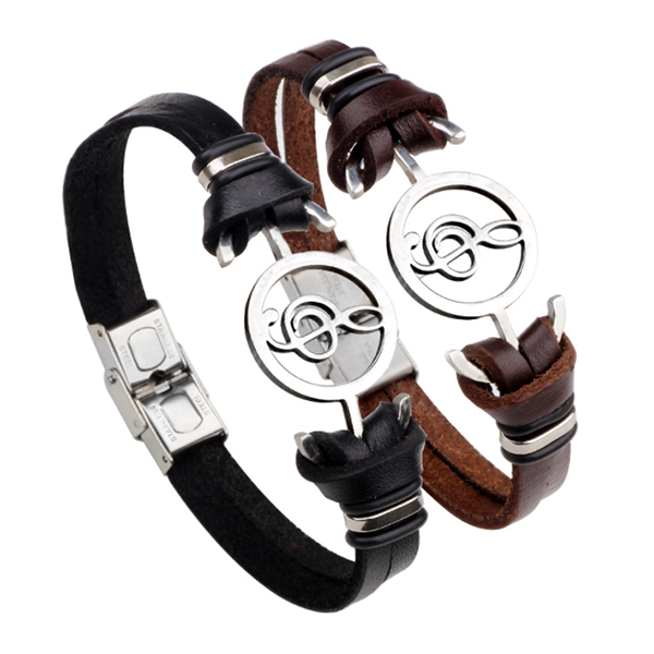 Vintage Stainless Steel Music Leather Bracelet-Beauty & Fashion-Prime4Choice.com-Black&Brown-Note-Prime4Choice.com