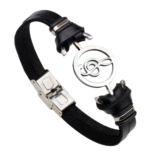 Vintage Stainless Steel Music Leather Bracelet-Beauty & Fashion-Prime4Choice.com-Black-Note-Prime4Choice.com