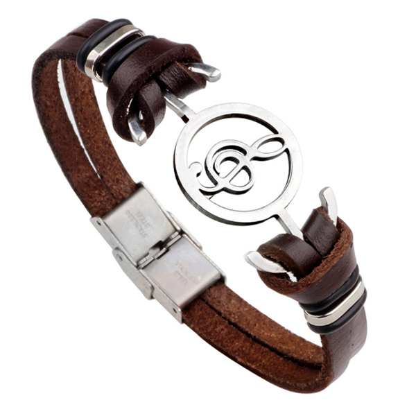 Vintage Stainless Steel Music Leather Bracelet-Beauty & Fashion-Prime4Choice.com-Brown-Note-Prime4Choice.com