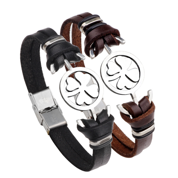 Vintage Stainless Steel Music Leather Bracelet-Beauty & Fashion-Prime4Choice.com-Black&Brown-Clover-Prime4Choice.com