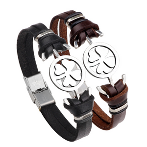 Vintage Stainless Steel Music Leather Bracelet-Beauty & Fashion-Prime4Choice.com-Black&Brown-Clover-Prime4Choice.com