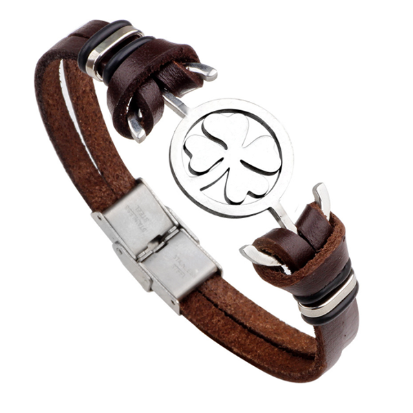 Vintage Stainless Steel Music Leather Bracelet-Beauty & Fashion-Prime4Choice.com-Brown-Clover-Prime4Choice.com