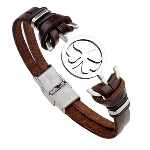 Vintage Stainless Steel Music Leather Bracelet-Beauty & Fashion-Prime4Choice.com-Brown-Clover-Prime4Choice.com