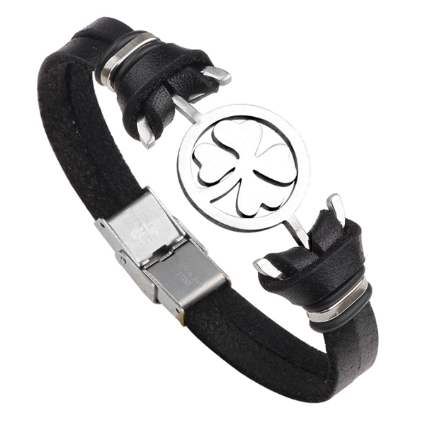 Vintage Stainless Steel Music Leather Bracelet-Beauty & Fashion-Prime4Choice.com-Black-Clover-Prime4Choice.com