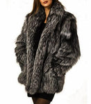 Long Sleeve Collar Pockets Fur Coats