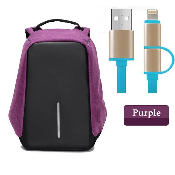 Multifunctional Anti-theft Backpack-bags-2UBEST.COM-Purple Backpack+Blue USB Cable-